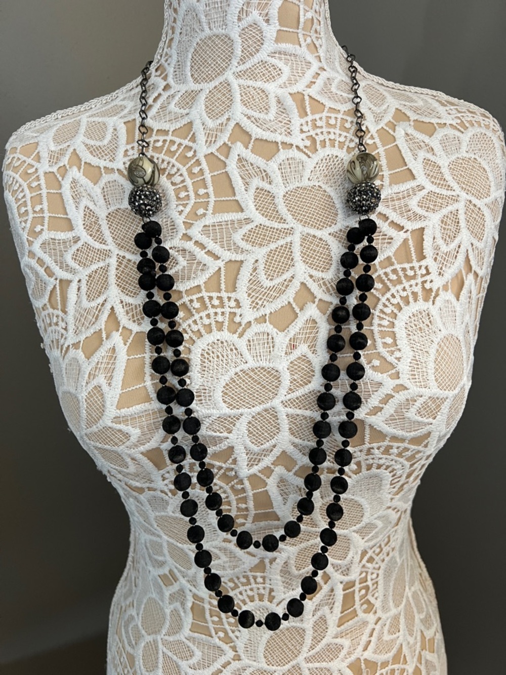 Handmade Elegant Black Beaded Double Strand Necklace